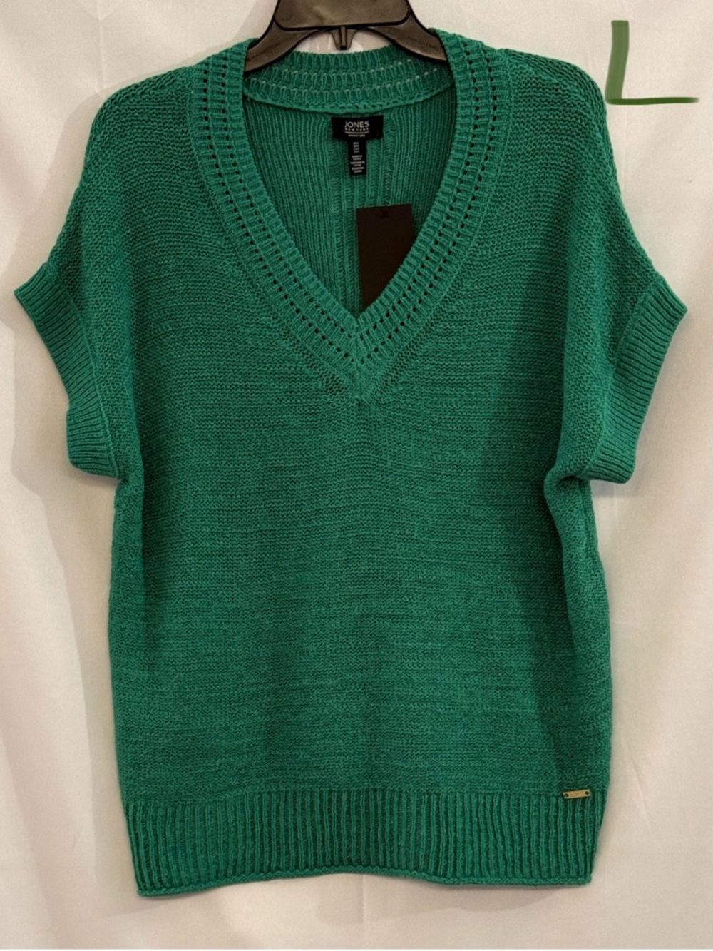 Jones New York Teal V-Neck Short Sleeve Knit Pullover